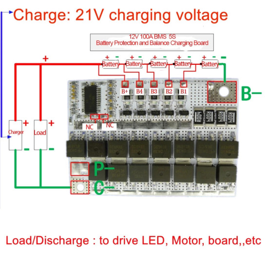 21V 100A 5S 18650 LITHIUM BATTERY BMS CHARGER