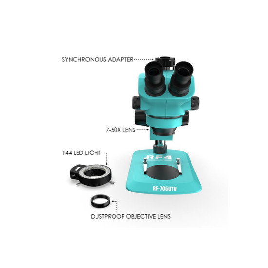 RF4 RF-7050TV 7-50X TRINOCULAR SYNCHRONOUS MICROSCOPE WITH LED LIGHTS