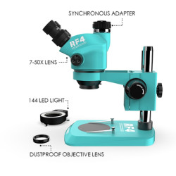 RF4 RF-7050TV 7-50X TRINOCULAR SYNCHRONOUS MICROSCOPE WITH LED LIGHTS