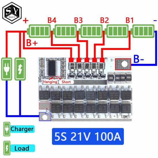 21V 100A 5S 18650 LITHIUM BATTERY BMS CHARGER