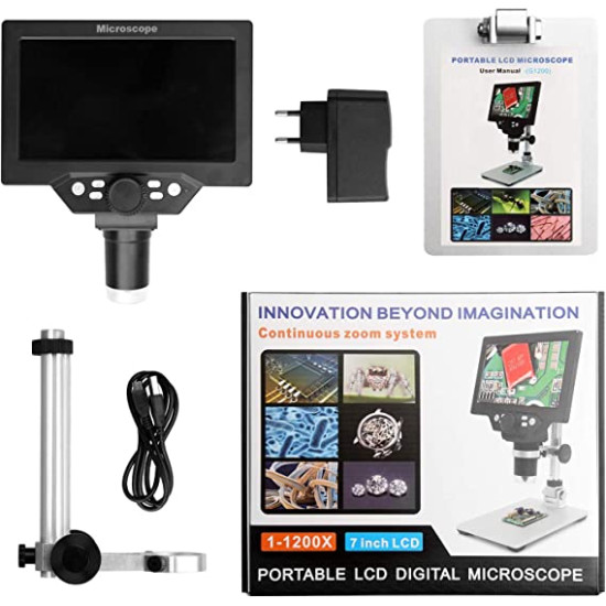 MICROSCOPE G1200A+ 7.3INCH MONITOR 1200X PHOTO VIDEO WITH BATTERY 