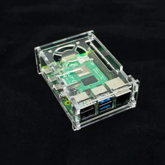 ACRYLIC CASE FOR RASPBERRY PI 4 MODEL B WITH COOLING FAN SLOT