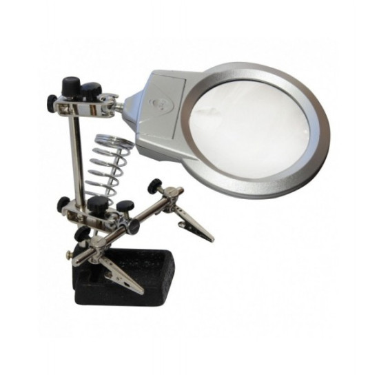 THIRD HAND WITH MAGNIFIER, BACKLIGHT AND SOLDERING IRON STAND MG16129-A