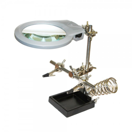 THIRD HAND WITH MAGNIFIER, BACKLIGHT AND SOLDERING IRON STAND MG16129-A