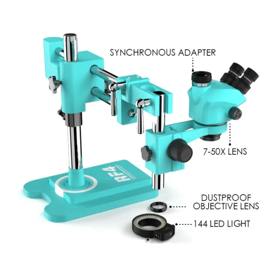 RF4 RF-7050TVW 7-50X TRINOCULAR SYNCHRONOUS MICROSCOPE WITH LED LIGHTS