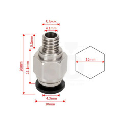 PC4-M6 PNEUMATIC COUPLING FOR 4MM OUT 4MM PTFE TUBING