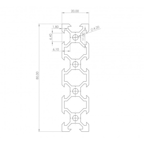 20X80 V-SLOT® ALUMINUM LINEAR GUIDE RAIL 1M